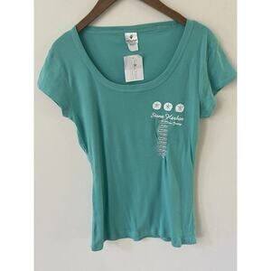 Making Waves Womens Size Small Stone Harbor 100% Cotton Aqua Beach T- Shirt Tee